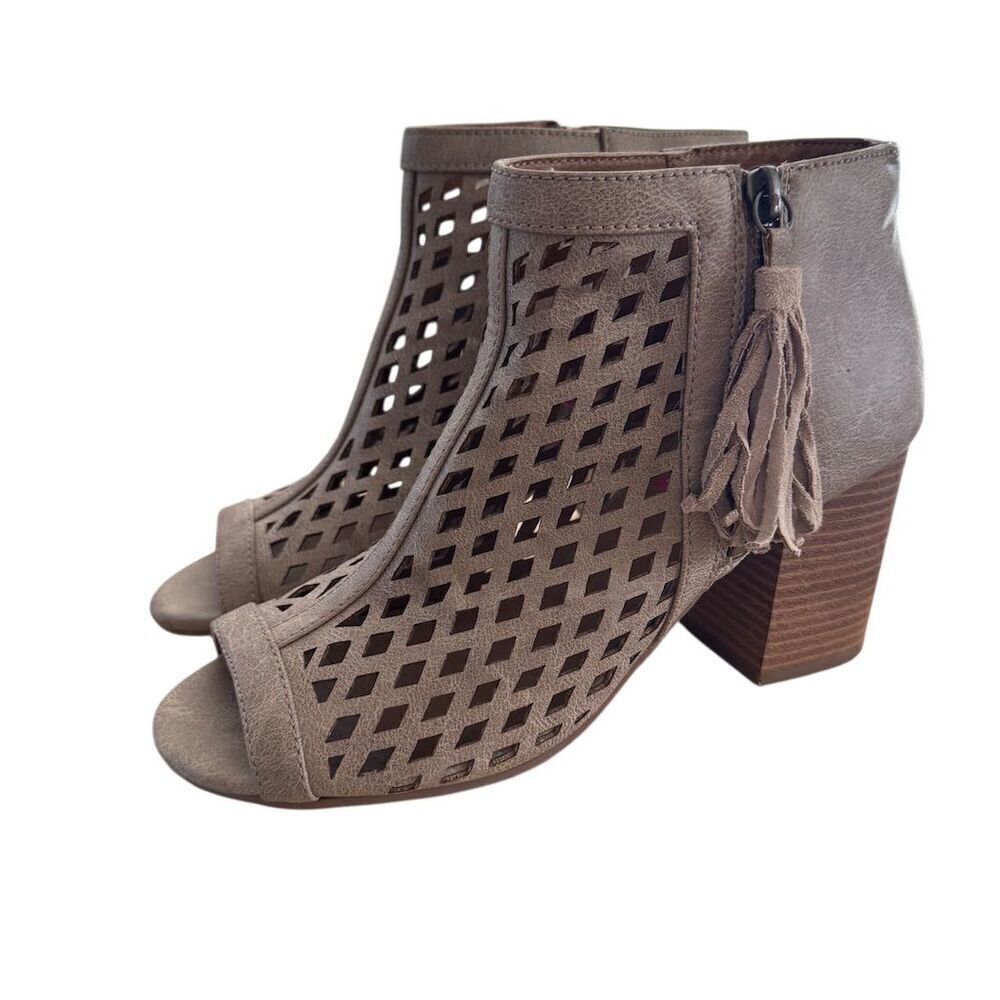 Brown Peep-Toe Ankle Booties Size 8.5 with Tassel
